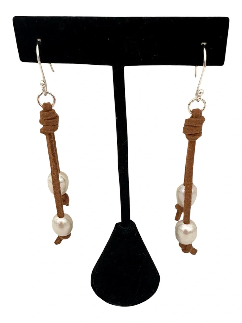 Sundance Brown Suede Cord Pearl Drop Earrings NEW